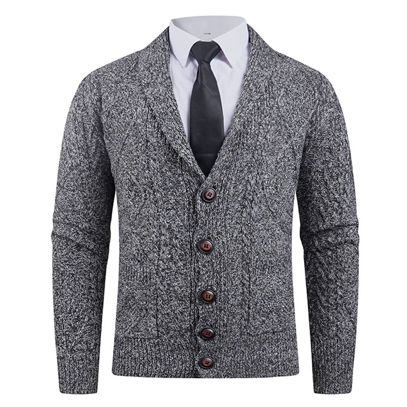 Men's cardigan with distinctive cable knit pattern and stylish shawl collar Lisslune
