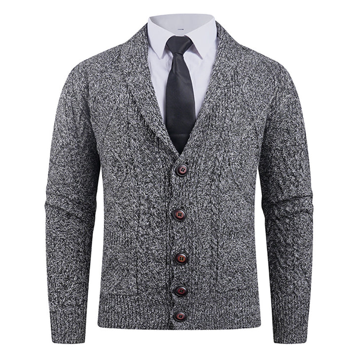 Men's cardigan with distinctive cable knit pattern and stylish shawl collar Lisslune
