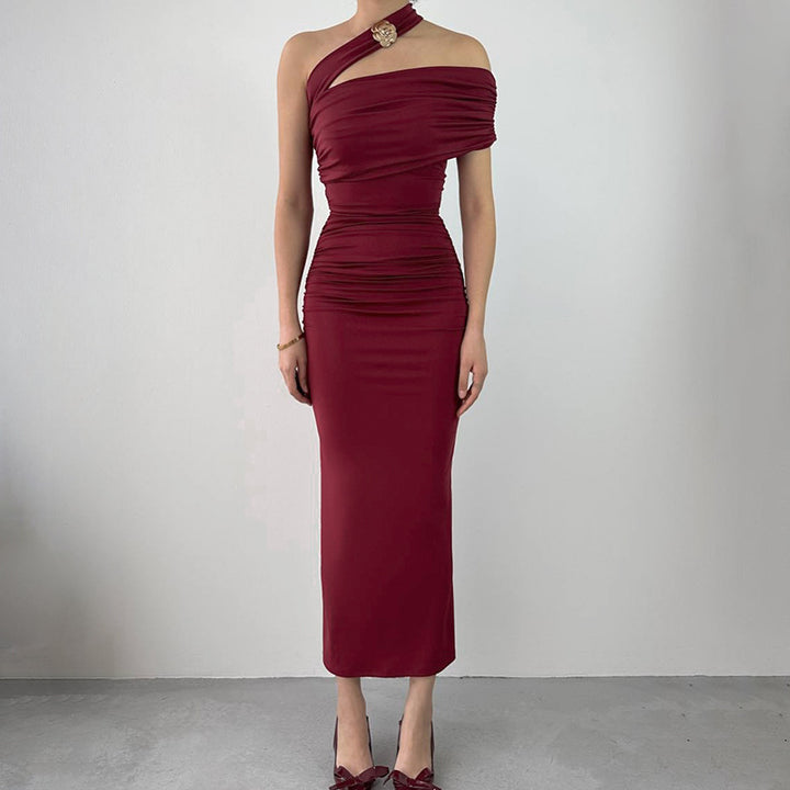 Women's Elegant Wrap Evening Dress with Asymmetric Cut and Figure-Flattering Design