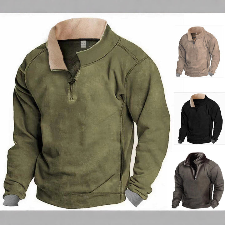 Men's fleece pullover with full zip and contrasting collar Lisslune