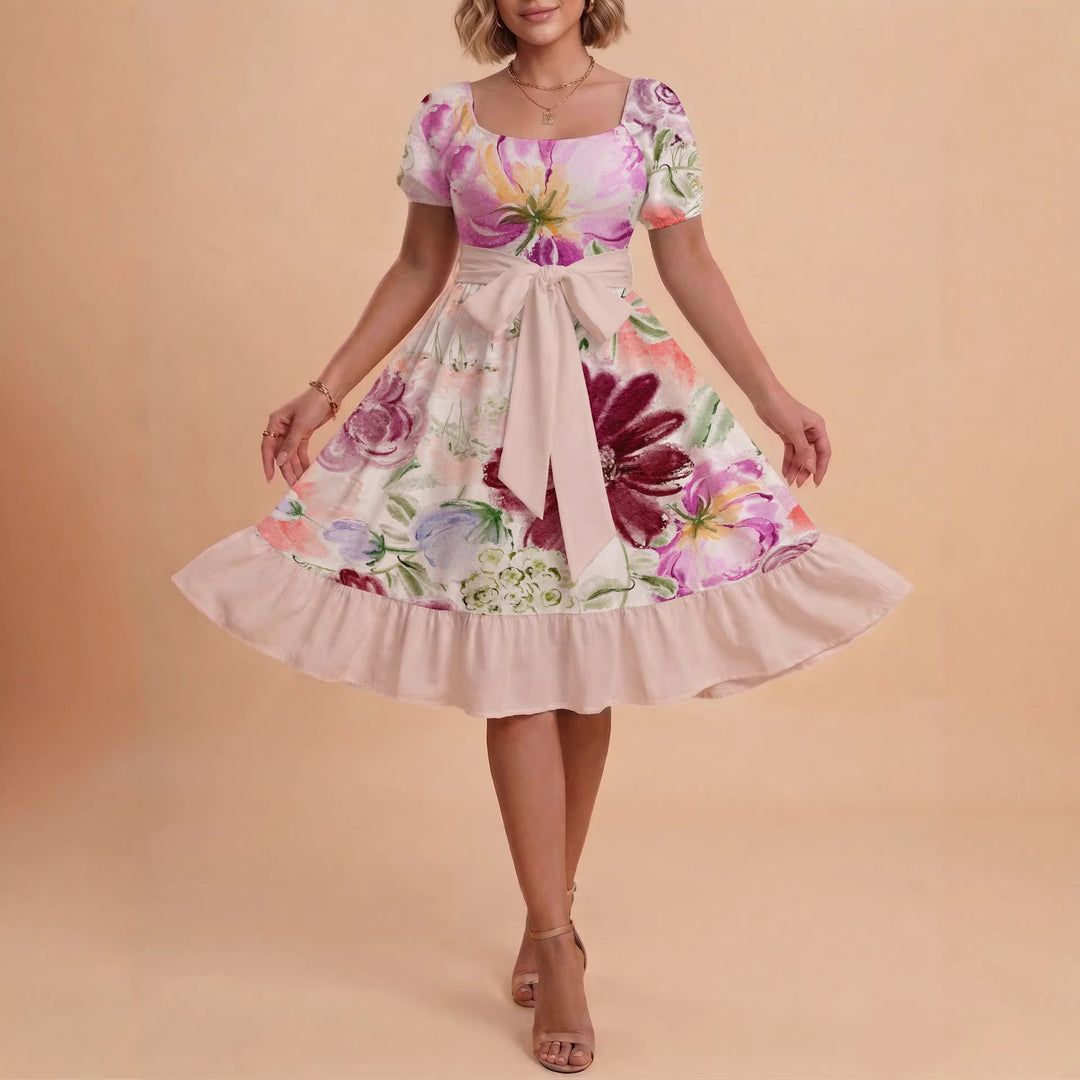Women's floral dress with adjustable belt and voluminous sleeves Lisslune