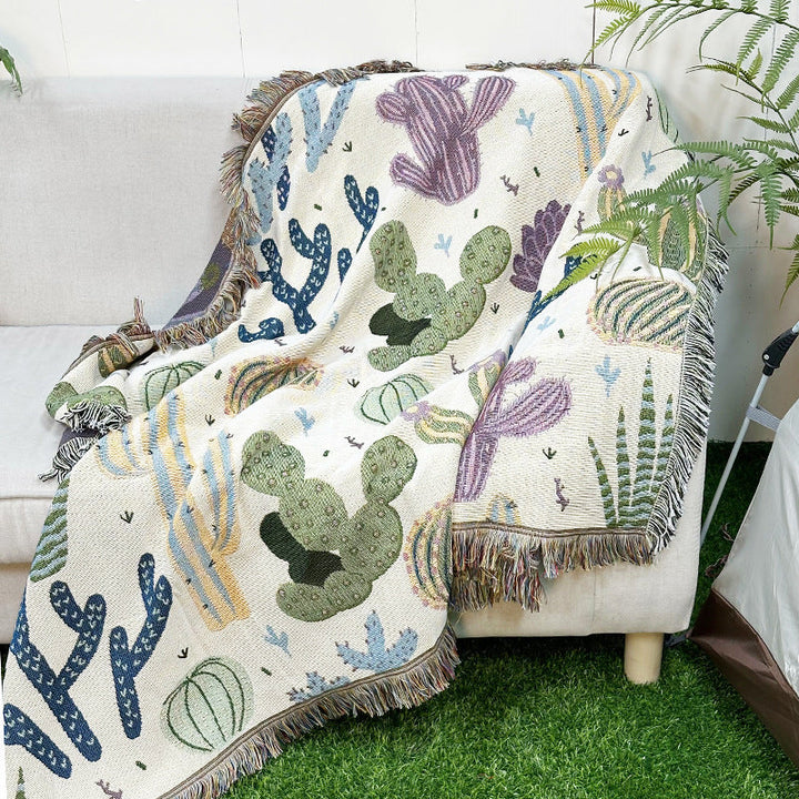 Rynx | Apartment decor inspiration Household flowers sofa blanket Polyester cotton 130 * 160cm with tassels Universal lounge blanket Coffee table tablecloth