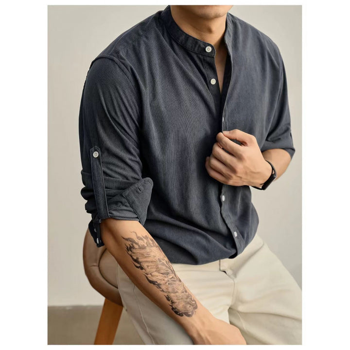 Men's Stand-Collar Shirt made of fine striped fabric Lisslune