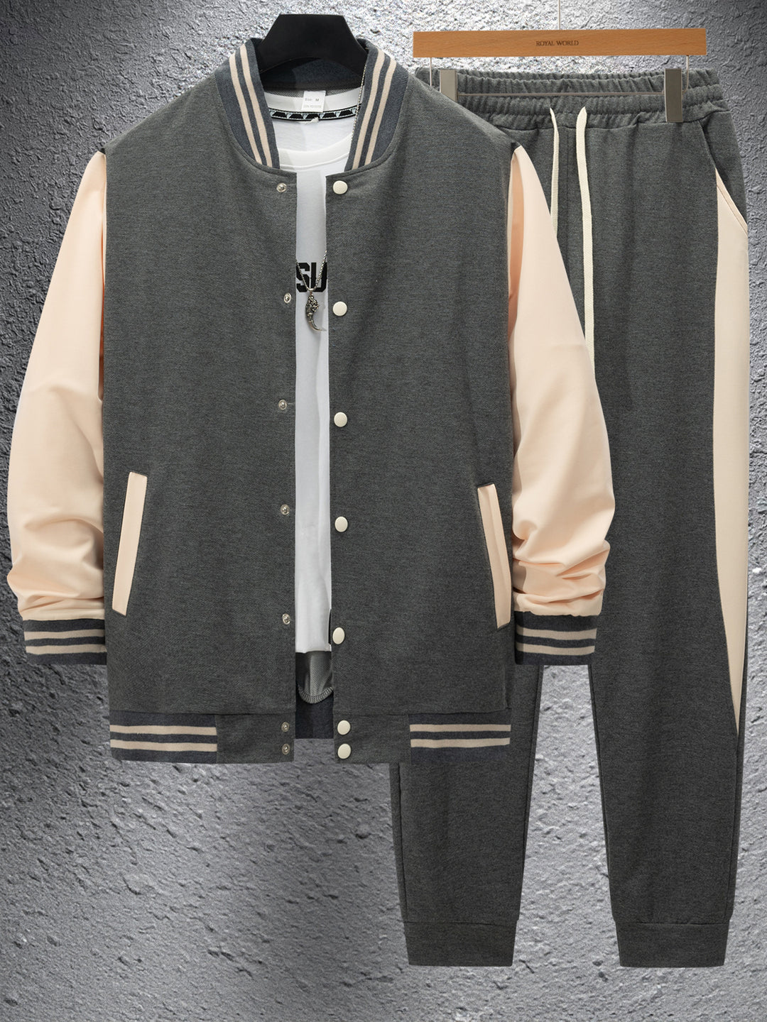 Men's elegant leisure set with modern bomber jacket design and comfortable jogging pants Lisslune