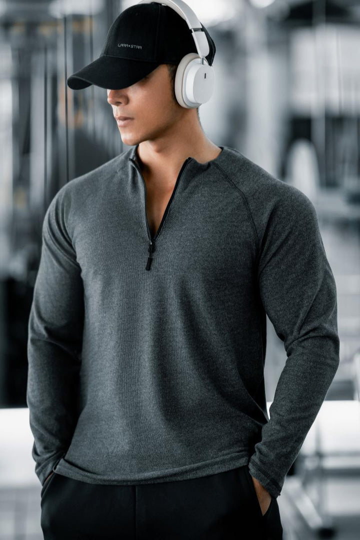 Men's Long Sleeve Workout Shirt with Innovative Zipper Lisslune