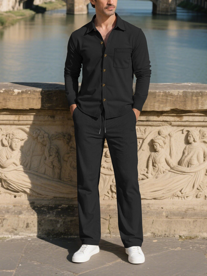 Men's stylish leisure suit set with comfortable cut and elegant button placket Lisslune