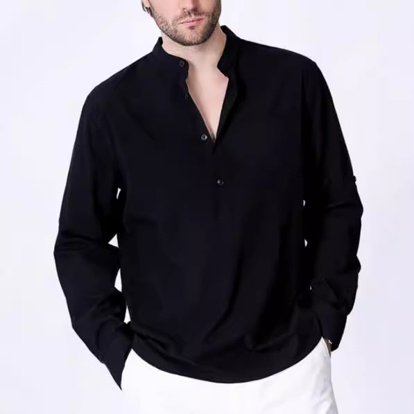 Men's long-sleeve shirt with stand-up collar and breast pocket Lisslune