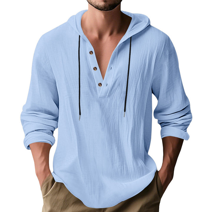 Men's Long Sleeve Hooded Shirt with Fashionable Button Placket Design Lisslune