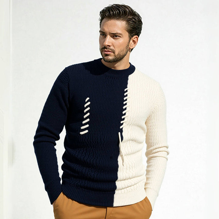 Men's knitted sweater with modern structure design and contrasting patterns Lisslune