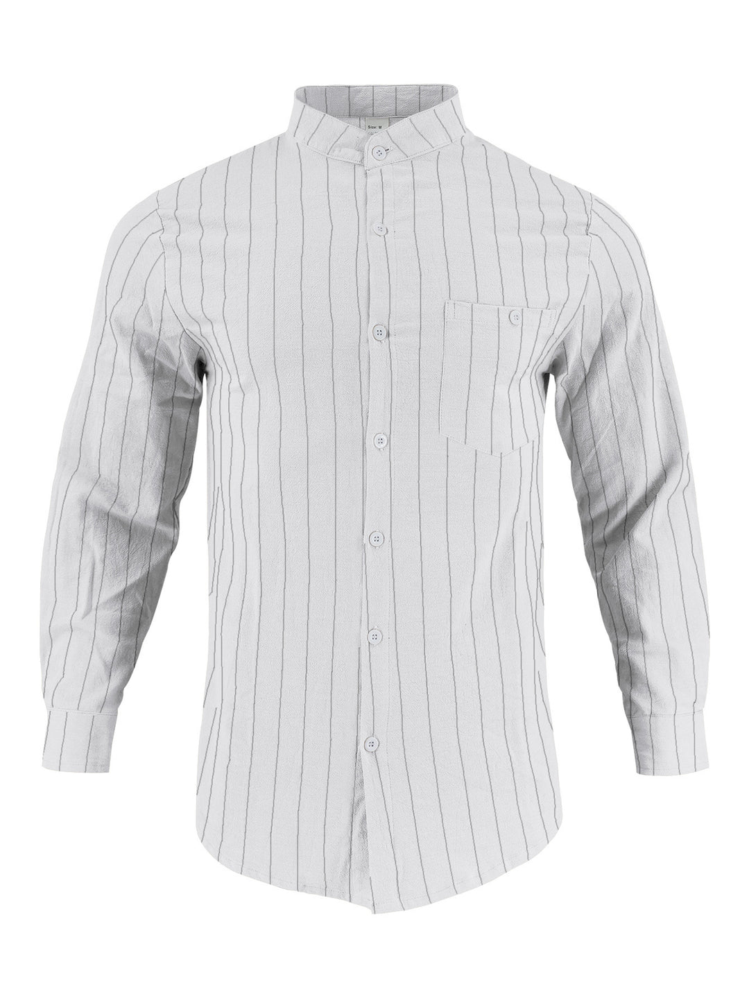 Men's long sleeve shirt with modern stand-up collar and fine stripe pattern Lisslune