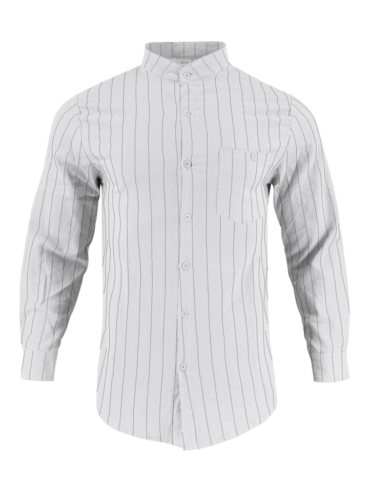 Men's long sleeve shirt with modern stand-up collar and fine stripe pattern Lisslune