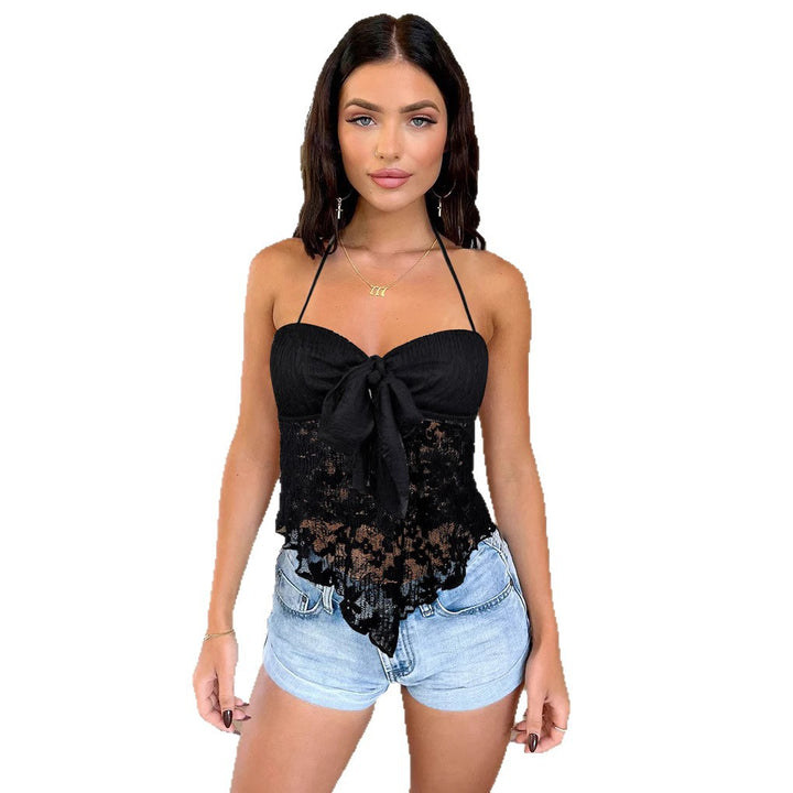 Damen Spitzen-Bustier mit Bindeband und transparentem Design Lisslune