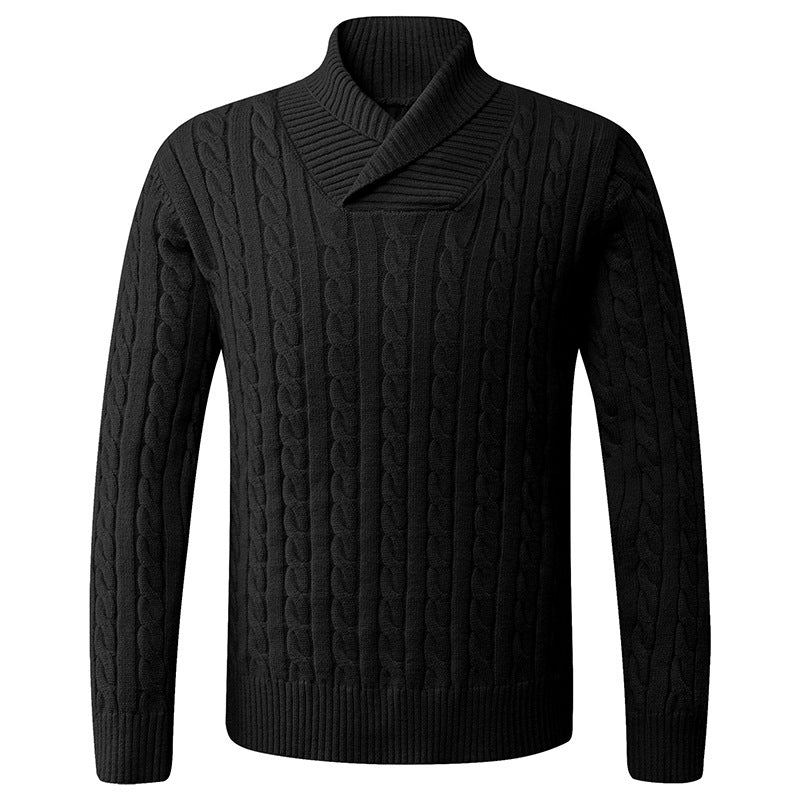 Men's chunky knit sweater with modern shawl collar and cable pattern Lisslune