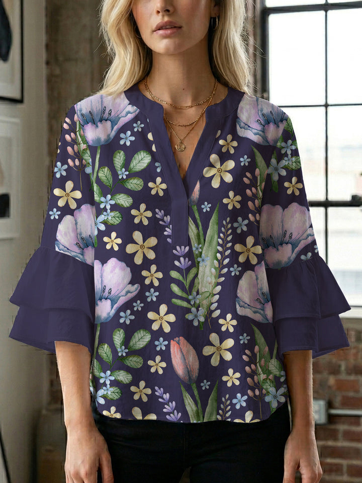 Women's blouse with voluminous sleeves and floral design Lisslune