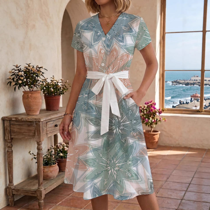 Women's Midi Dress with Floral Accents and Tailored Fit Lisslune