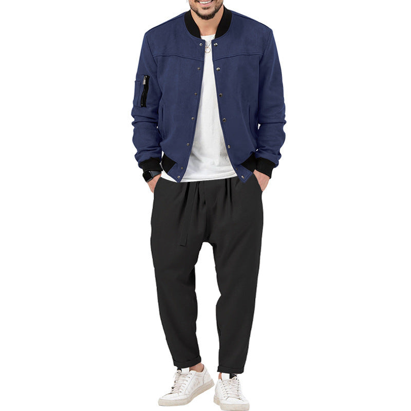 Men's fashion bomber jacket made of soft suede with practical pockets Lisslune