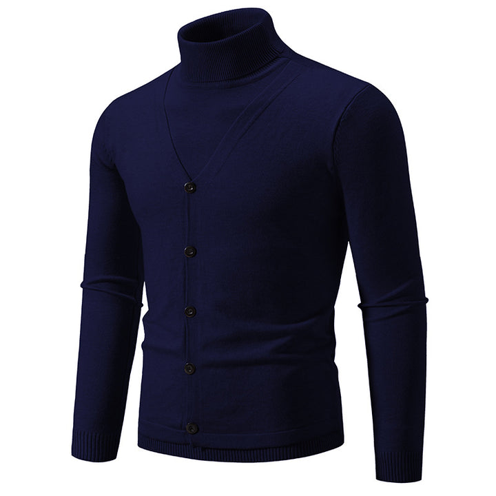 Men's elegant turtleneck sweater with buttoned front details and fine knit texture Lisslune