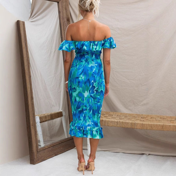 Women's Off-Shoulder Dress with Ruffles and Figure-Hugging Fit