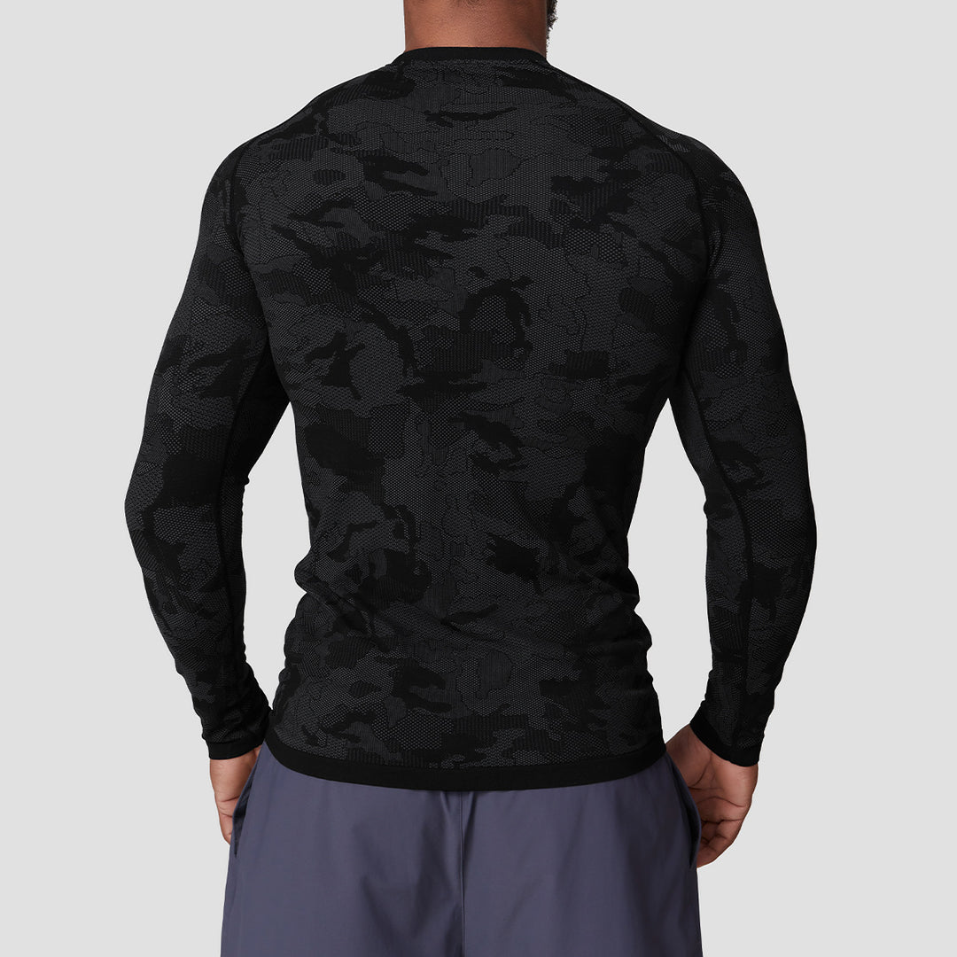 Men's Long Sleeve Compression Shirt with Camouflage Pattern Lisslune