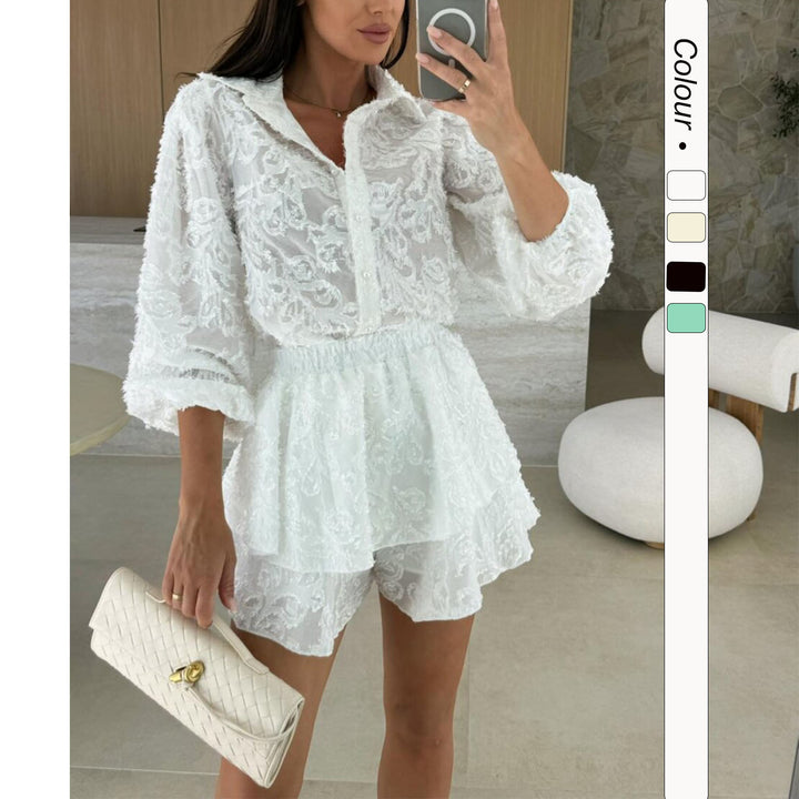 Women's blouse dress with floral lace and flared skirt Lune London