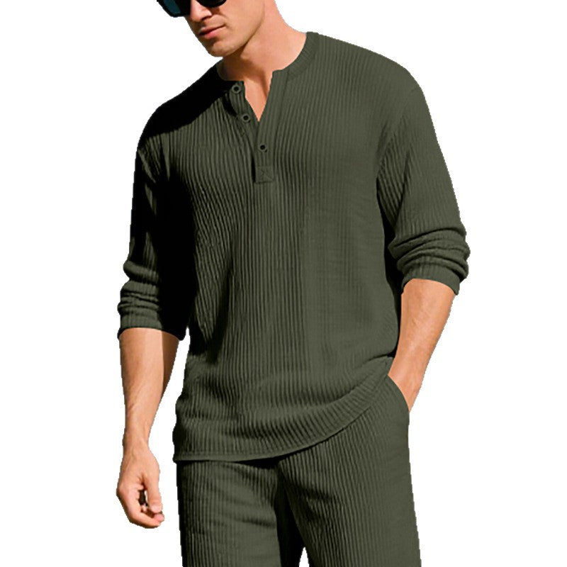 Men's long sleeve Henley shirt made of breathable textured fabric Lisslune