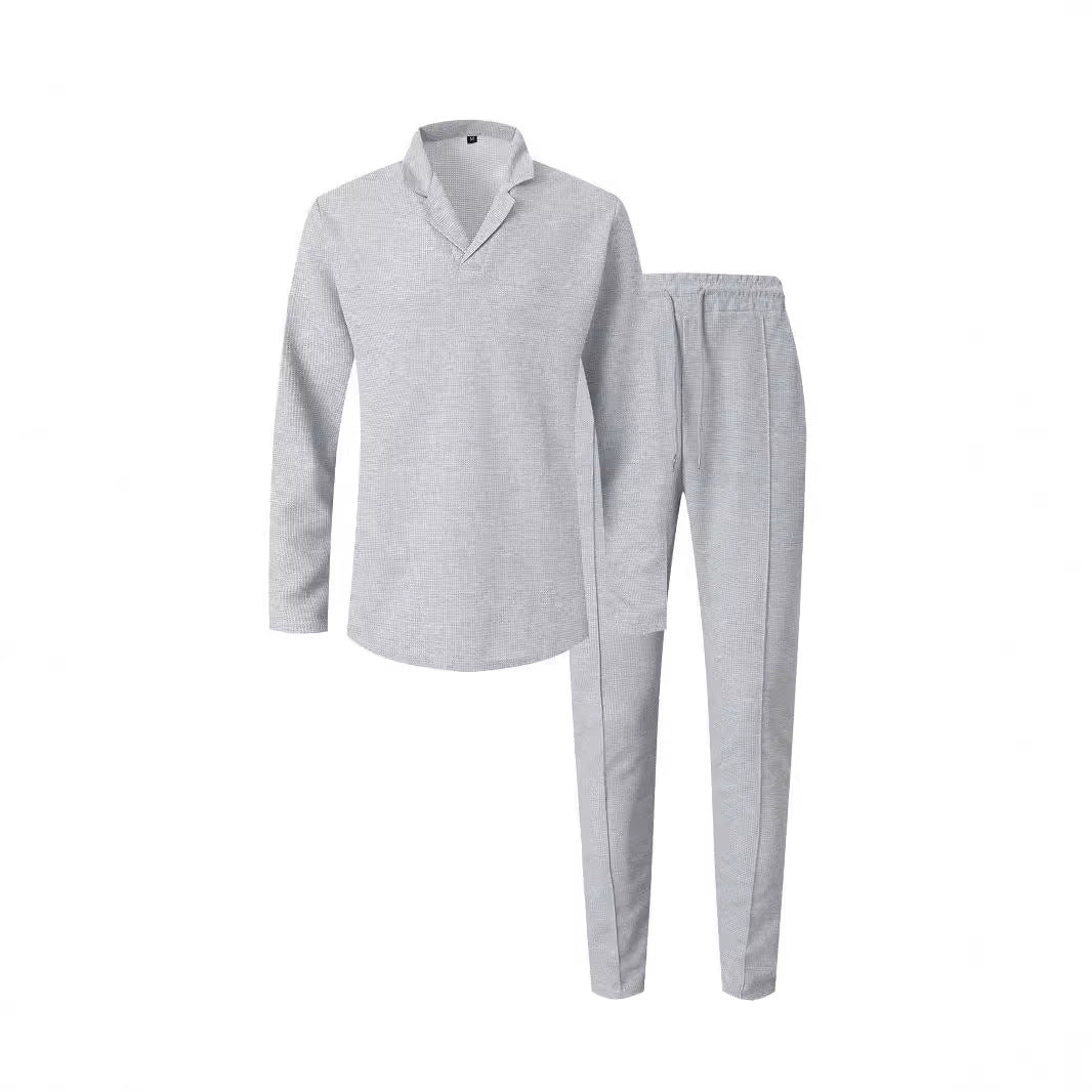 Men's elegant leisure set with modern collar and comfortable pants Lisslune