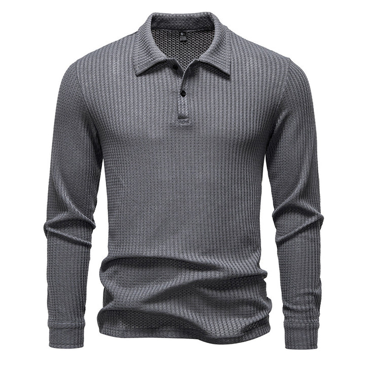 Men's Long Sleeve Polo Shirt made of textured cotton Lisslune