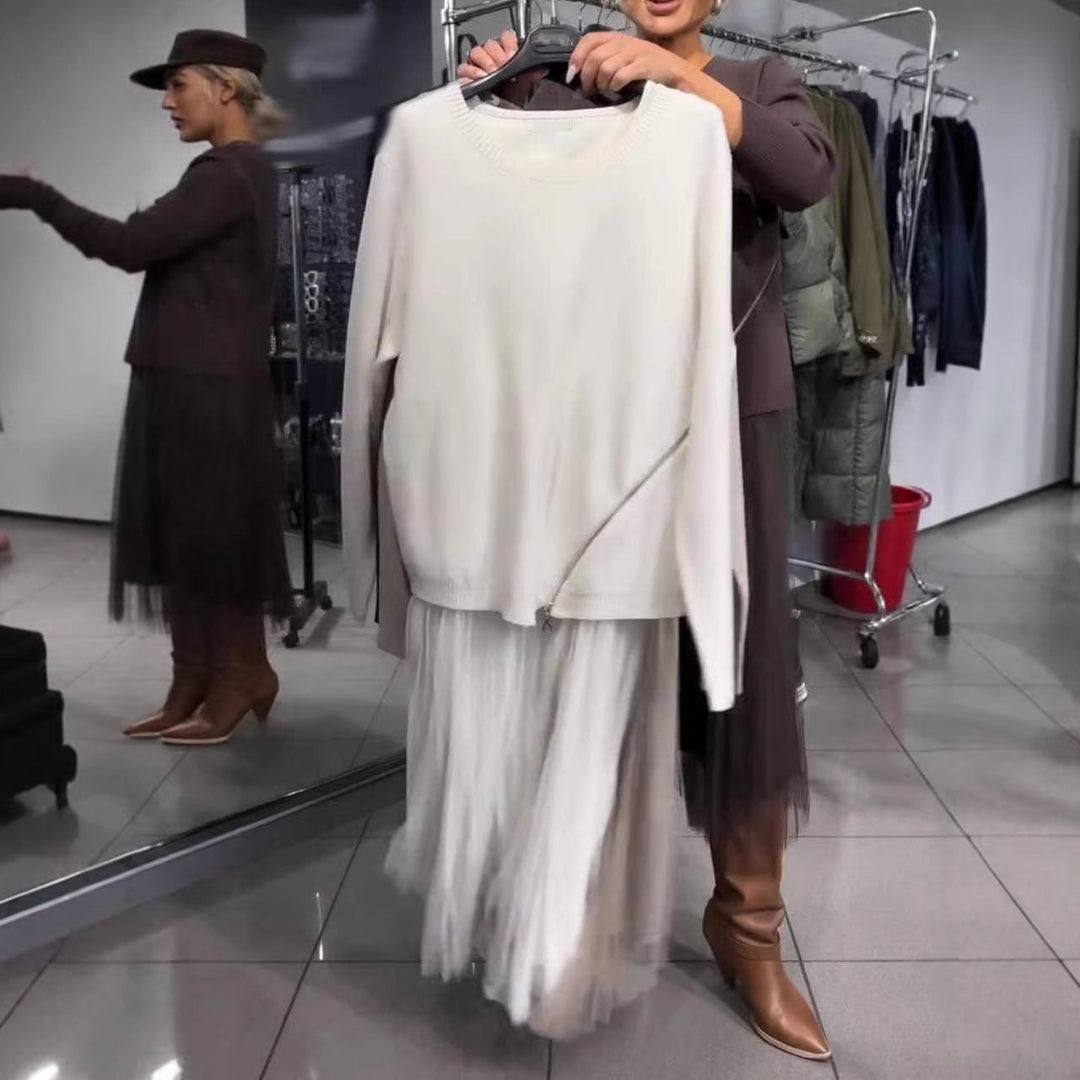 Women's trendy, asymmetrical sweater with draping Lisslune