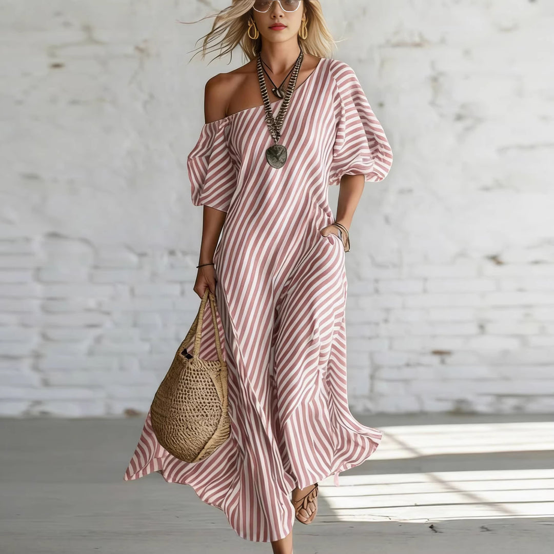 Women's maxi dress with asymmetrical cut and striking stripes Lisslune