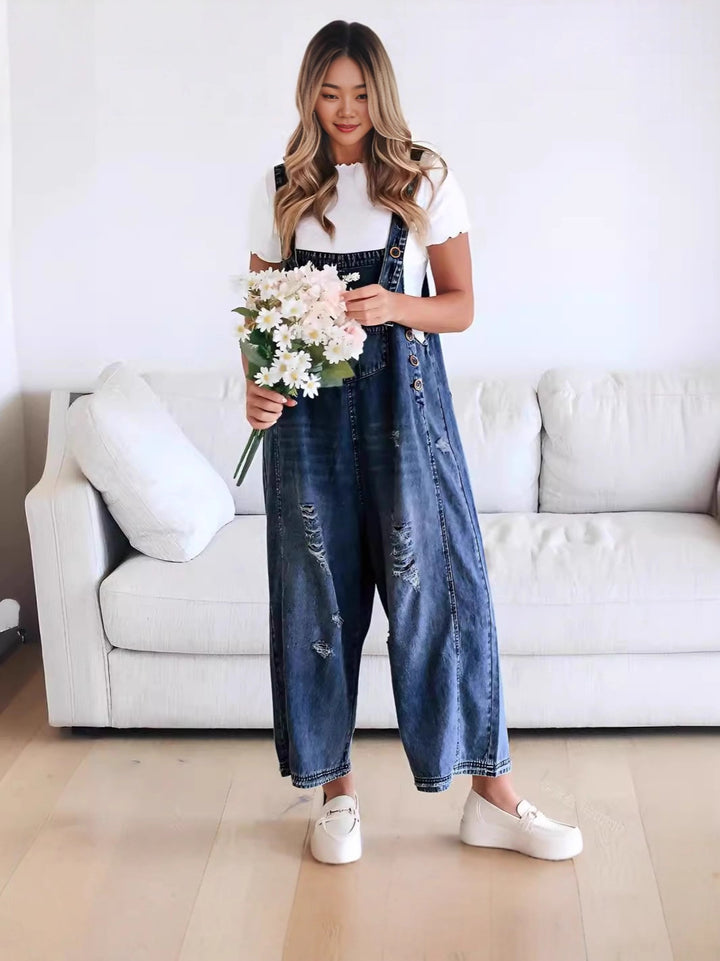 Women's casual denim overalls with trendy destroyed details Lisslune