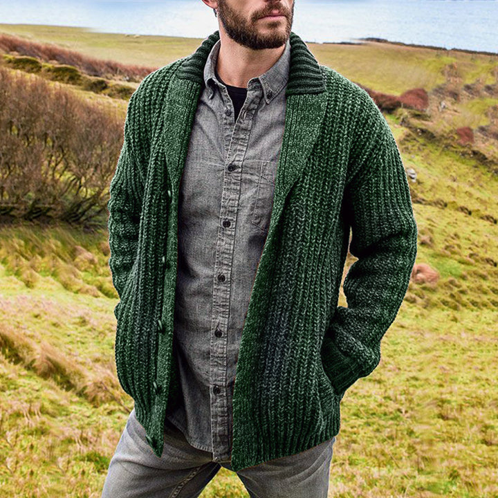 Men's stylish knit cardigan with belt and deep collar Lisslune