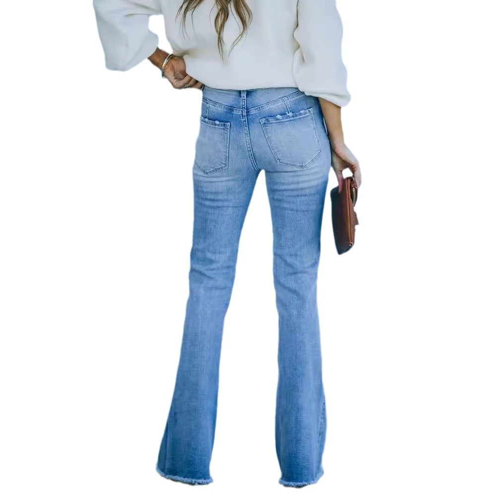 Women's Flared Jeans with High Waist and Modern Vintage Effects