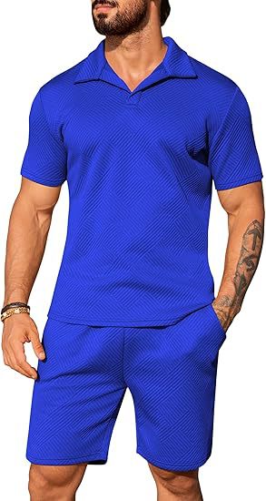 Men's Casual Short Sleeve Set with Fashionable Design and Textured Top Lisslune