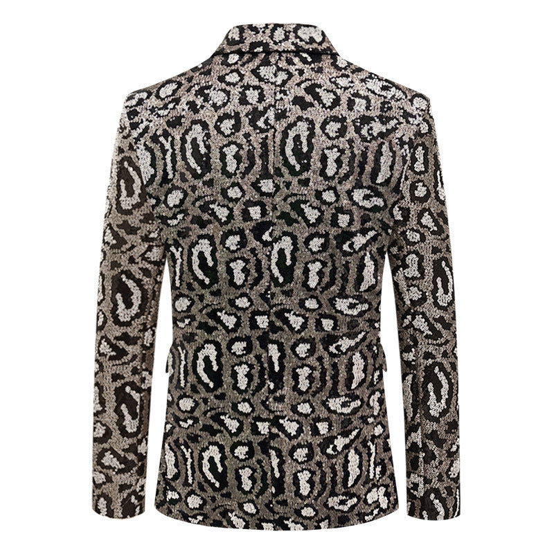 Men's elegant sequin suit blazer with modern leopard print Lisslune