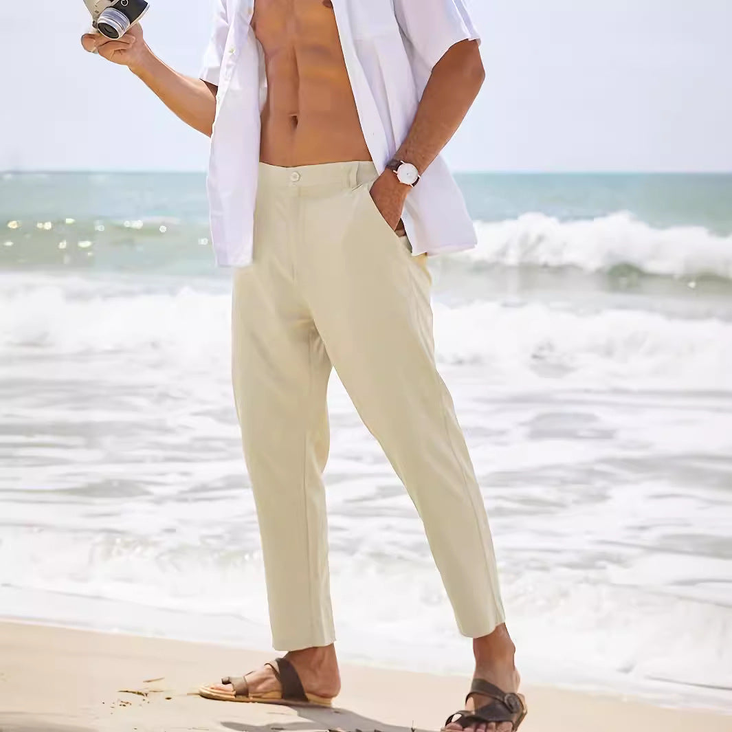 Men's casual pants made of lightweight cotton blend with a comfortable fit Lisslune