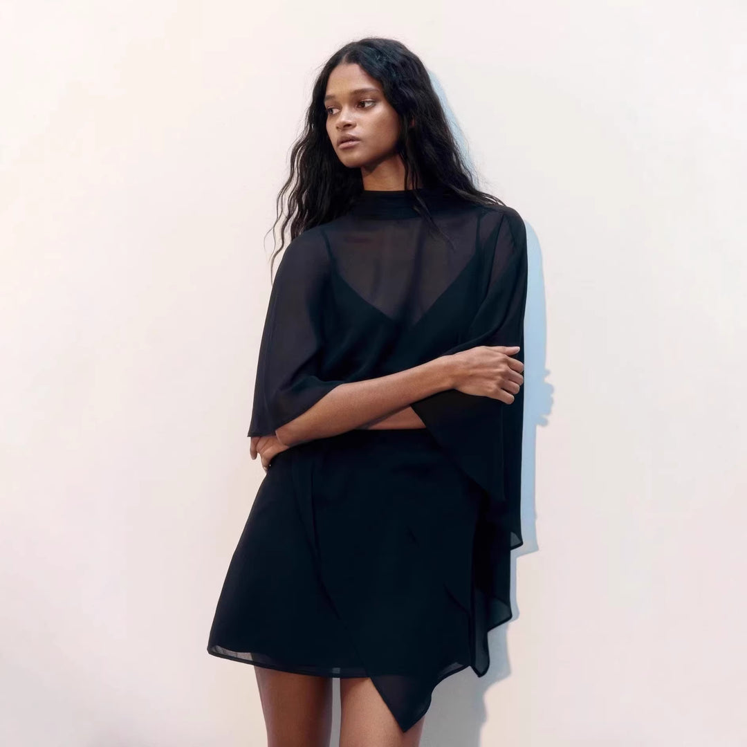 Women's elegant chiffon tunic with asymmetric cut and flowing design Lisslune