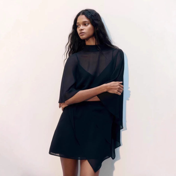 Women's elegant chiffon tunic with asymmetric cut and flowing design Lisslune