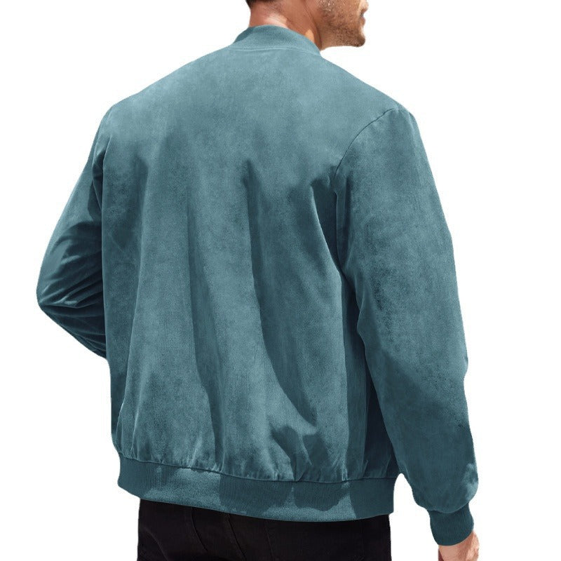 Men's urban bomber jacket made of soft synthetic leather with elastic cuffs and side zip pockets Lisslune