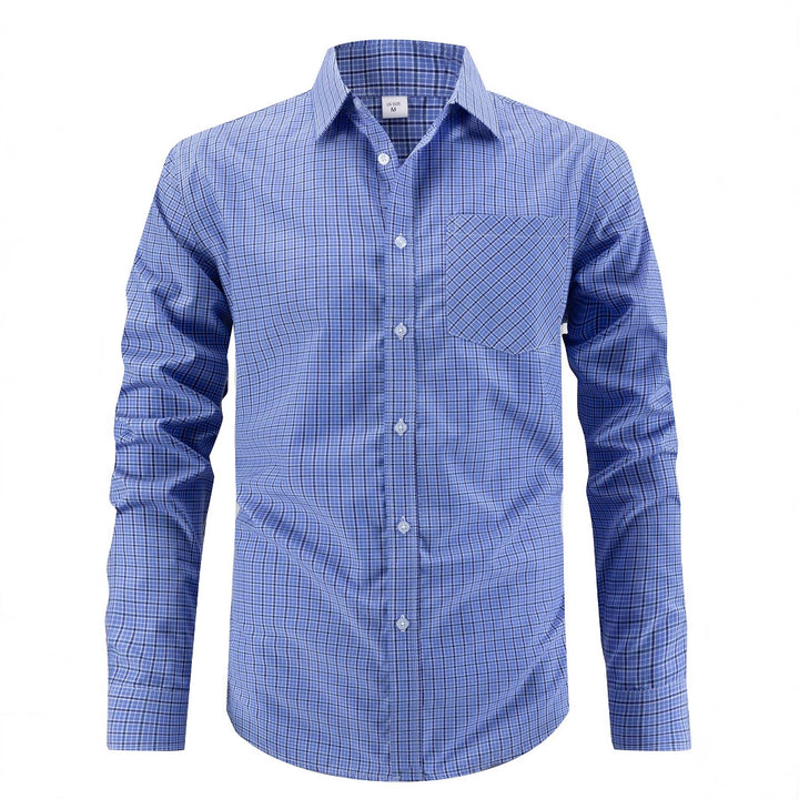 Men's Checkered Long Sleeve Shirt with Chest Pocket Lisslune