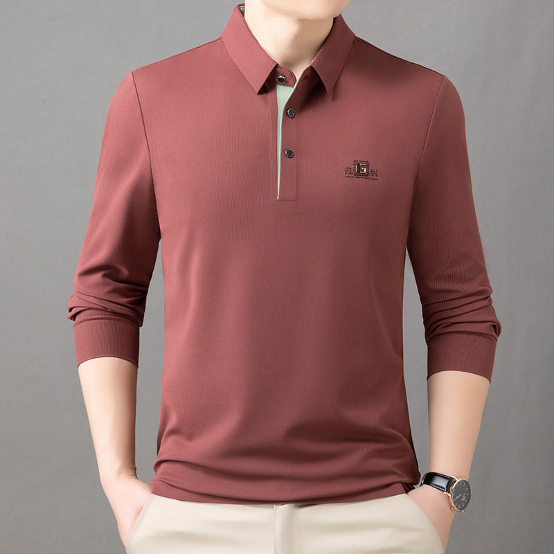 Men's Breathable Long Sleeve Polo Shirt with Modern Collar Lisslune