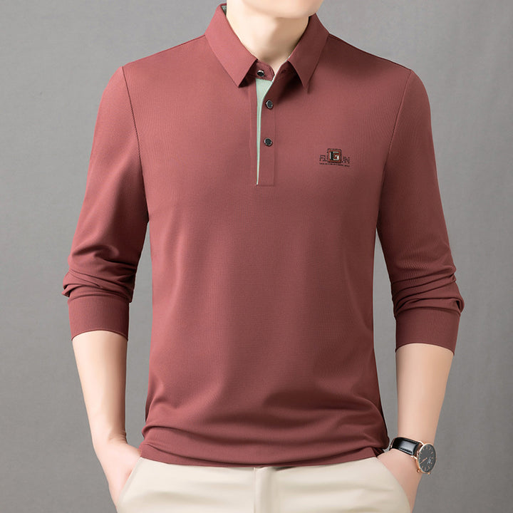 Men's Breathable Long Sleeve Polo Shirt with Modern Collar Lisslune