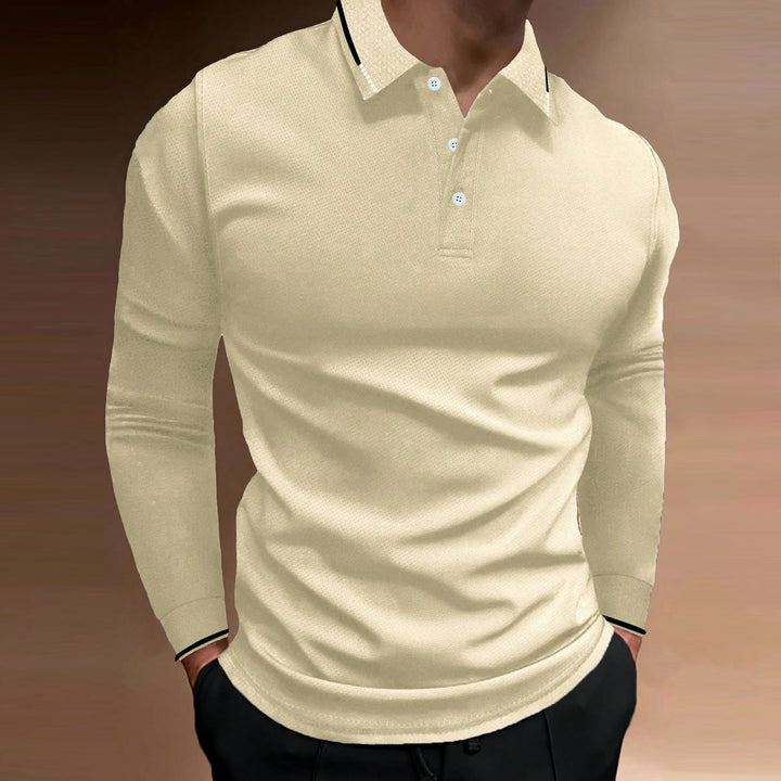 Men's Long Sleeve Polo Shirt with Textured Design Lisslune