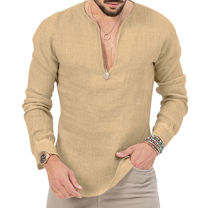 Men's linen shirt with deep V-neck and stylish cut Lisslune