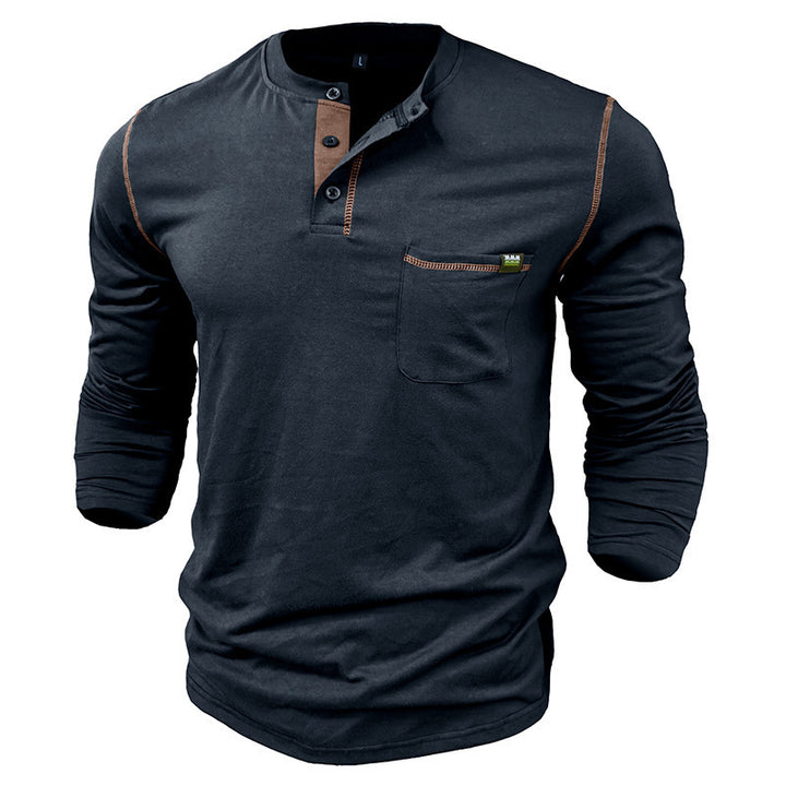 Men's Long Sleeve Henley Shirt with Modern Textured Design Lisslune