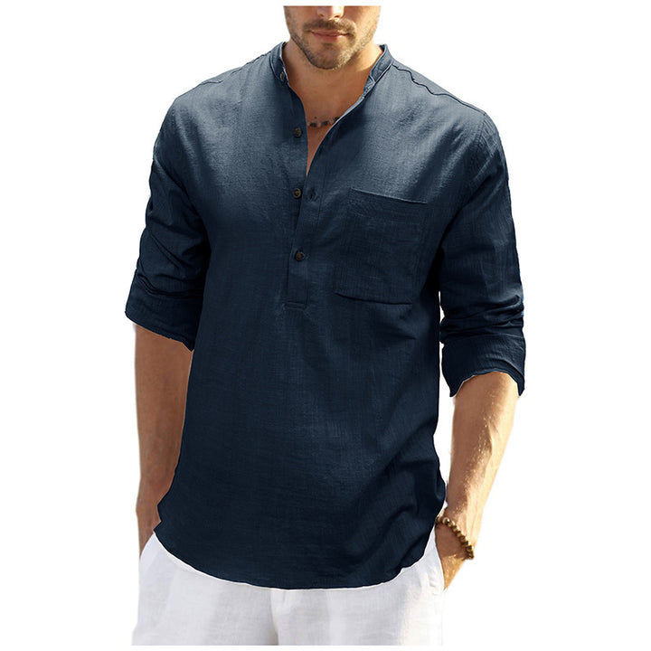 Men's linen shirt with classic Henley neckline and practical chest pocket Lisslune