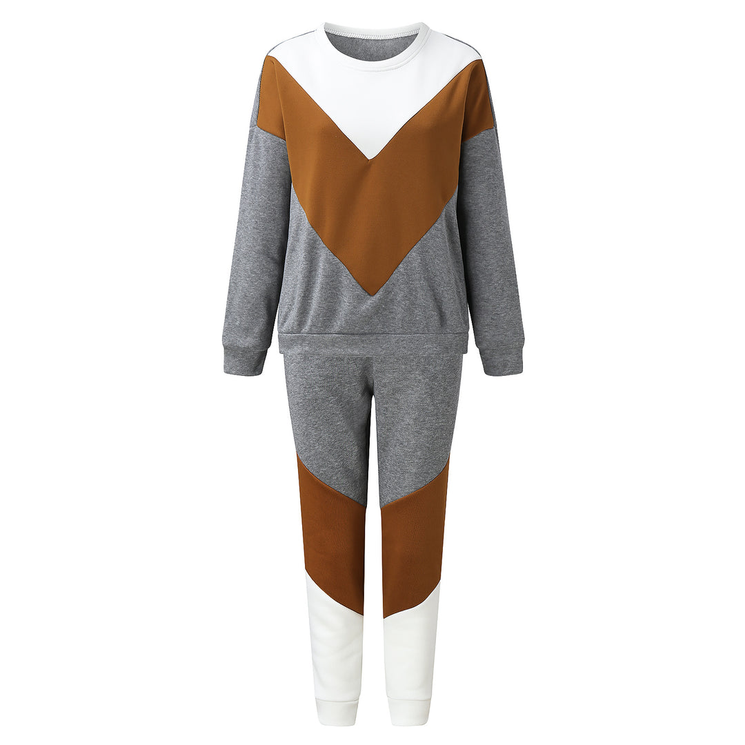 Ladies sporty loungewear set with geometric color design Lisslune