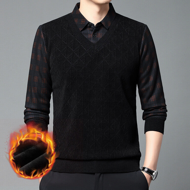 Men's knitted sweater with modern V-neck and textured design Lisslune