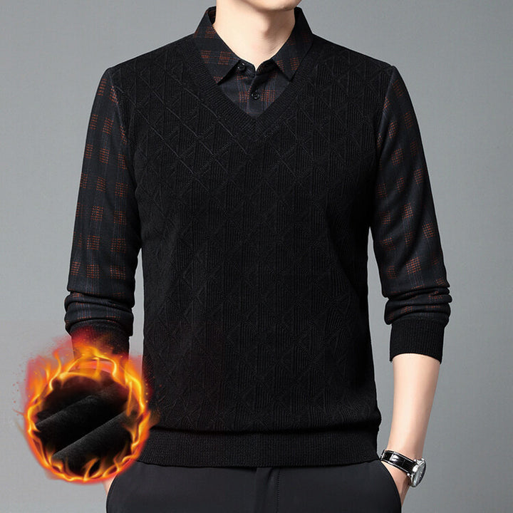Men's knitted sweater with modern V-neck and textured design Lisslune