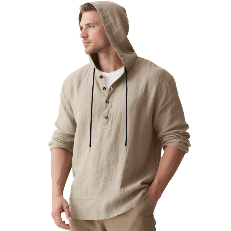 Men's casual hoodie shirt with button placket and breathable cotton blend Lisslune