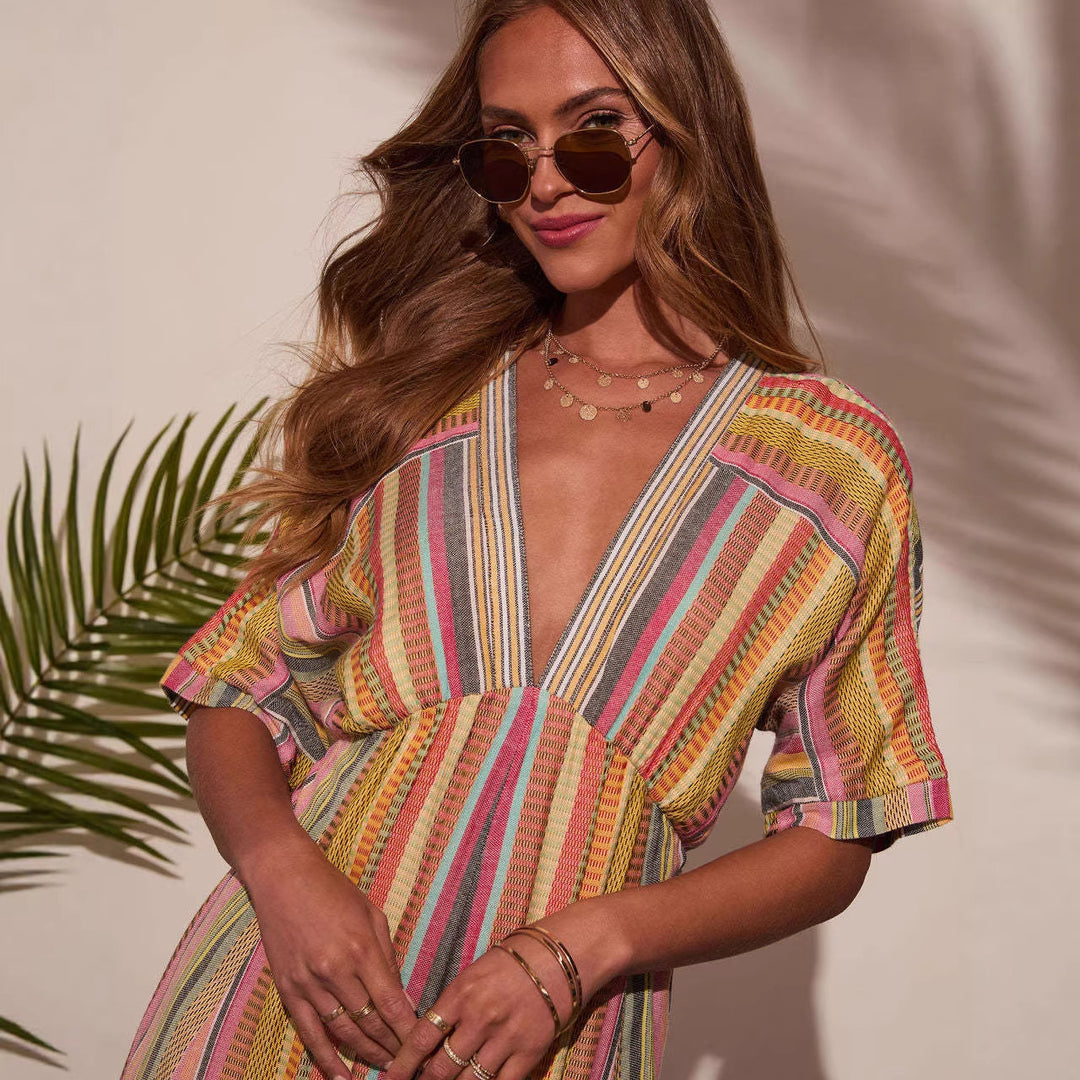 Women's maxi dress with deep V-neck and flared skirt Lisslune